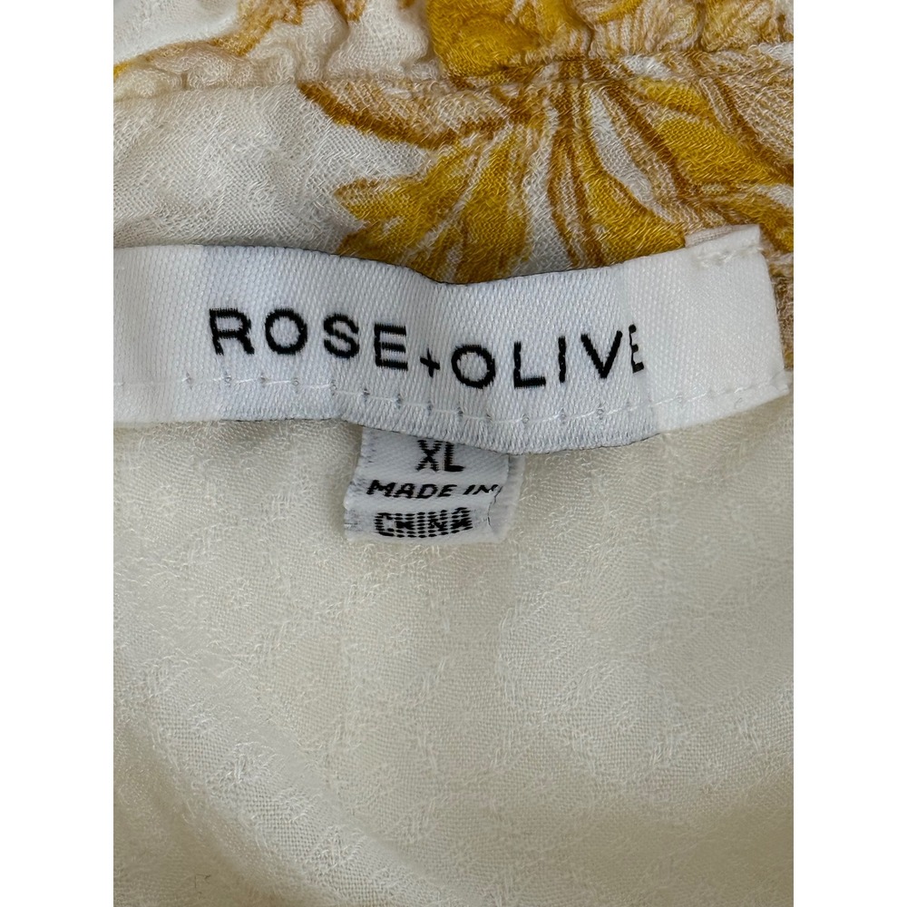 Rose + Olive Sz XL Mustard Yellow Floral Butterfly Smocked Hem Ruffle Blouse - Picture 7 of 8